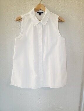 Alfani Crisp White 100% Cotton Sleeveless Button Down Collaed Shirt Blouse